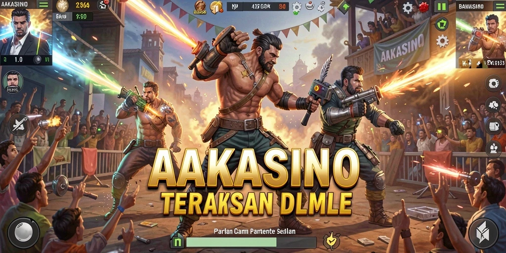 Screenshot AAKASINO menampilkan aksi pertempuran intens di arena Battle Royale.