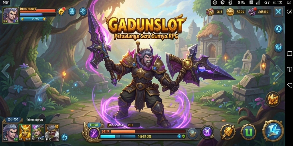 Screenshot gameplay GADUNSLOT yang menunjukkan pertarungan seru di dunia fantasi.
