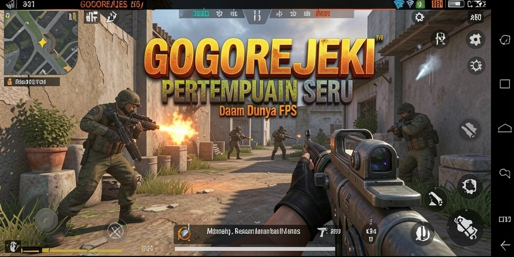 Screenshot utama GOGOREJEKI menampilkan aksi tembak-menembak yang mendebarkan.