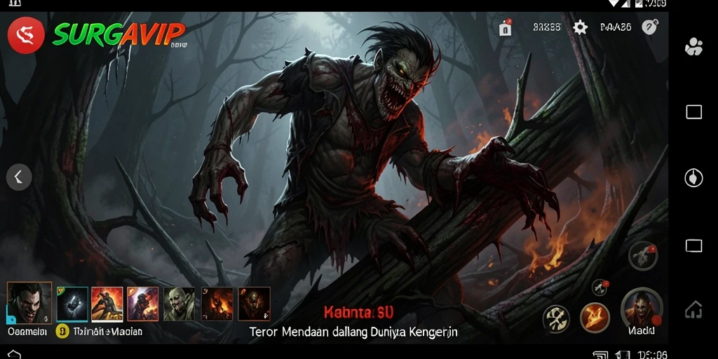Tangkapan layar SURGAVIP menampilkan suasana gameplay horor yang mencekam dan atmosfer gelap.