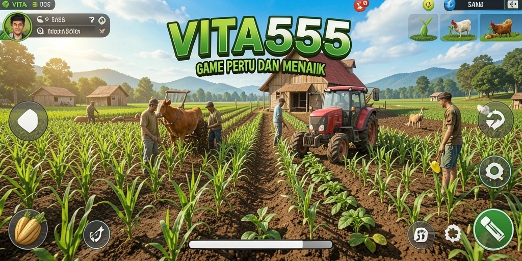 Tampilan gameplay VITA555 yang menarik dengan aktivitas bertani.
